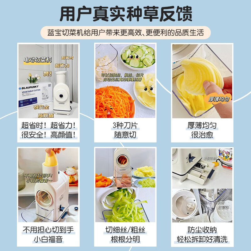 蓝宝(BLAUPUNKT)蓝宝全自动电动切菜机多功能厨房家用能切片切丝土豆丝切菜神器2L BP-QC01高清大图