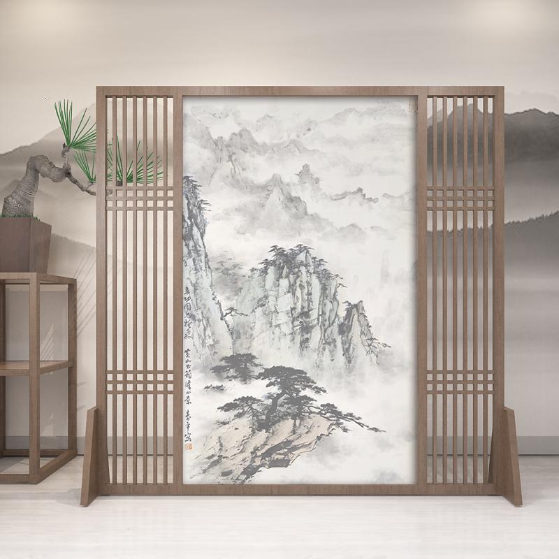 新中式实木屏风隔断墙客厅玄关入户定制酒店卧室装饰遮挡家用座屏_997 胡桃木一平方