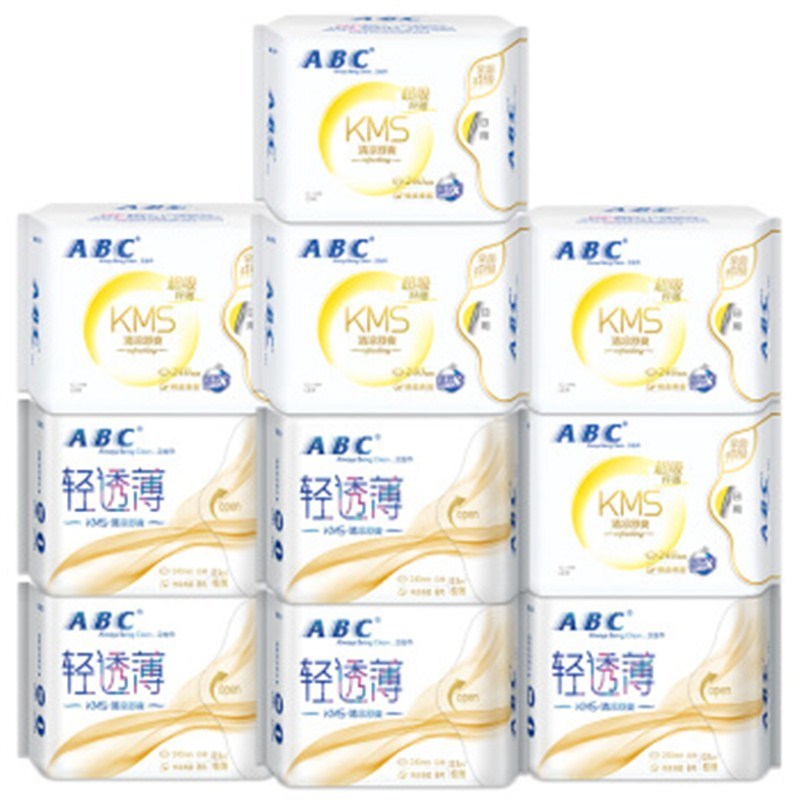 ABC KMS棉柔日用组合10包80片(轻透薄240mm*40片+纤薄240mm*40片)卫生巾套装