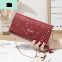 2020新款双层铆钉粉色钱包单肩包日韩拉链公主百搭女士长款钱包夹NEWLAKE 枣红