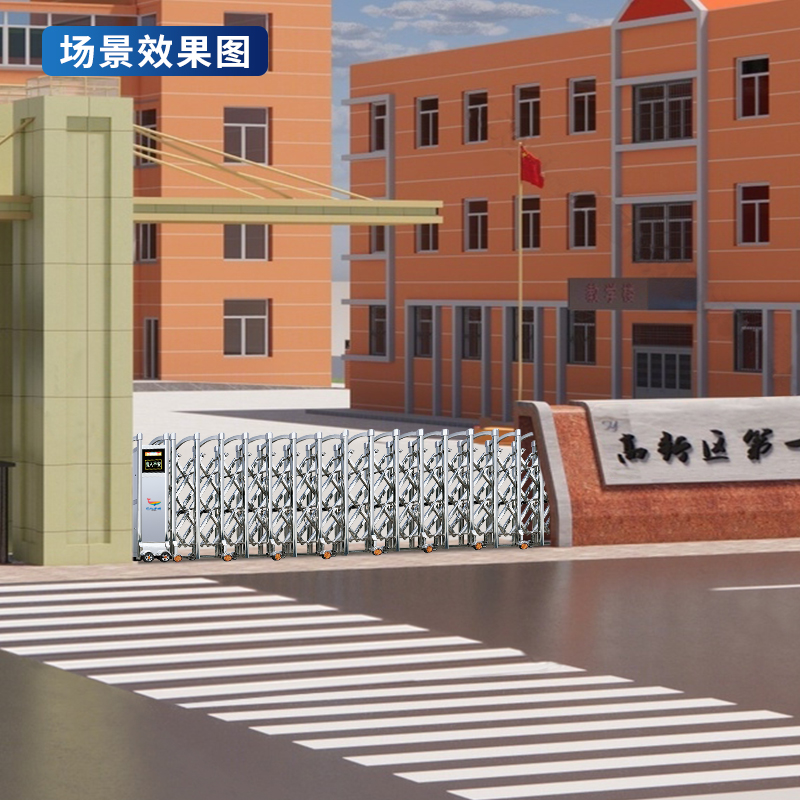 CJ-SSM2580智能不锈钢伸缩门学校小区工厂电动大门推拉门商业办公大门酒店家具电动门高清大图