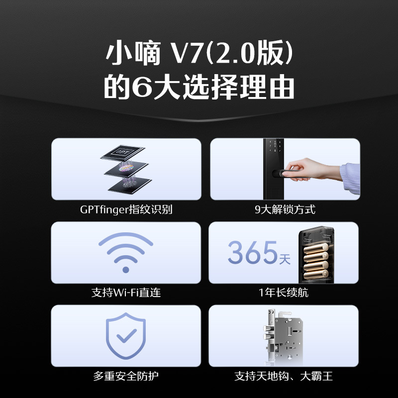 德施曼(DESMAN)智能门锁电子指纹锁家用防盗门锁密码锁C级锁芯 小嘀V7(2.0版)