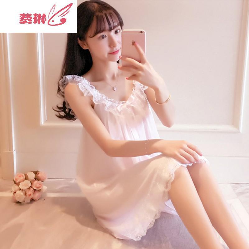 睡裙女夏宫廷公主仙女风吊带长款过膝可爱日系性感睡衣带胸垫费琳