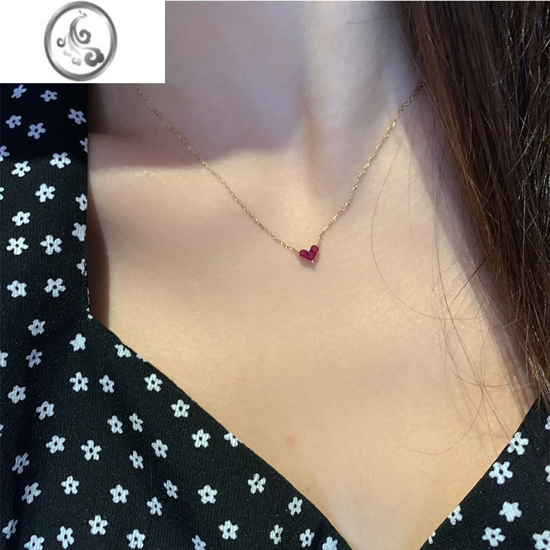 jimi日系mini小红心极奢红宝石小桃心项链女小巧精致爱心形锁骨链