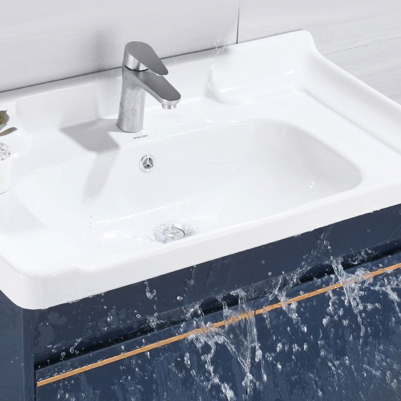 四季沐歌 (MICOE)实木浴室柜组合套装有拉手 洗脸盆柜组合洗漱台 卫生间洗漱台陶瓷洗手盆卫浴柜高清大图