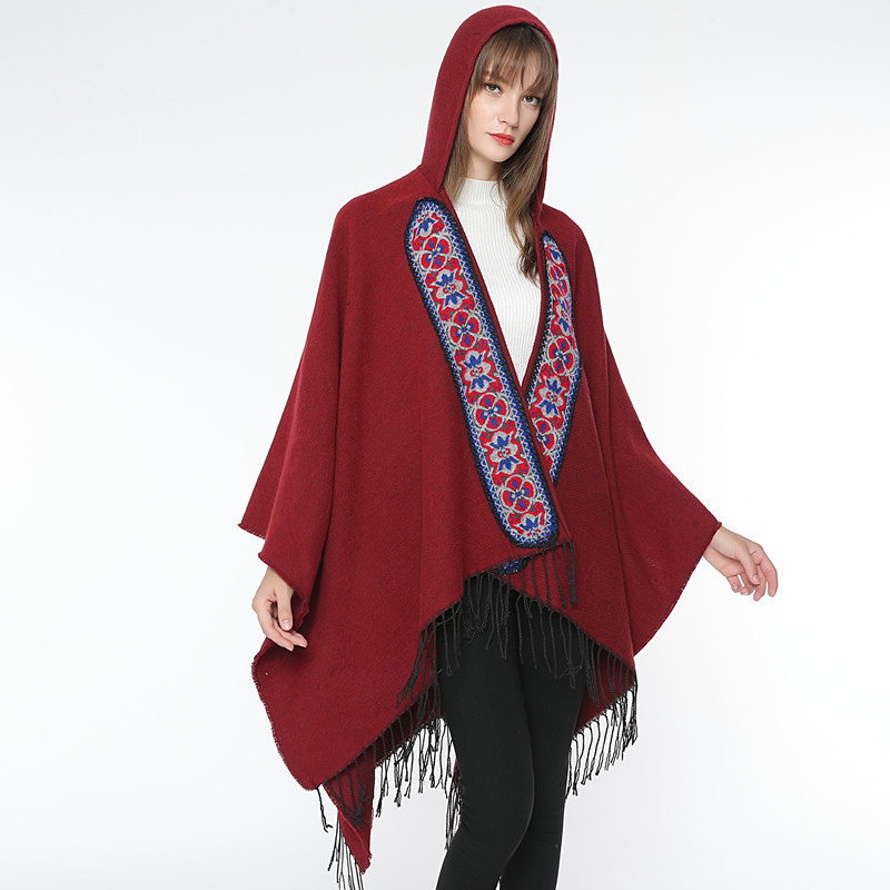 盛世尼曼秋冬连帽披肩民族风两用保暖红色沙漠斗篷女西藏青海云南旅游