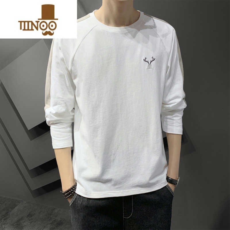 YANXU男士长袖t恤薄款圆领宽松男装上衣夏季ins潮流内搭打底体恤衫 2XL建议125-145斤 LEJ#333白色.