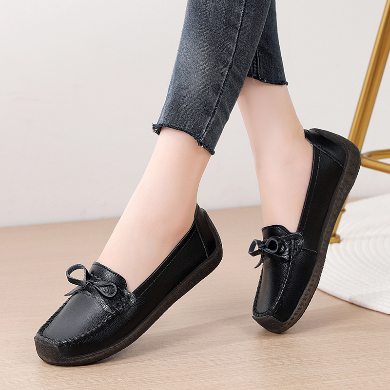木林森女鞋地真皮女士新款小皮鞋女鞋子新款乐福鞋英伦平底单鞋豆豆鞋