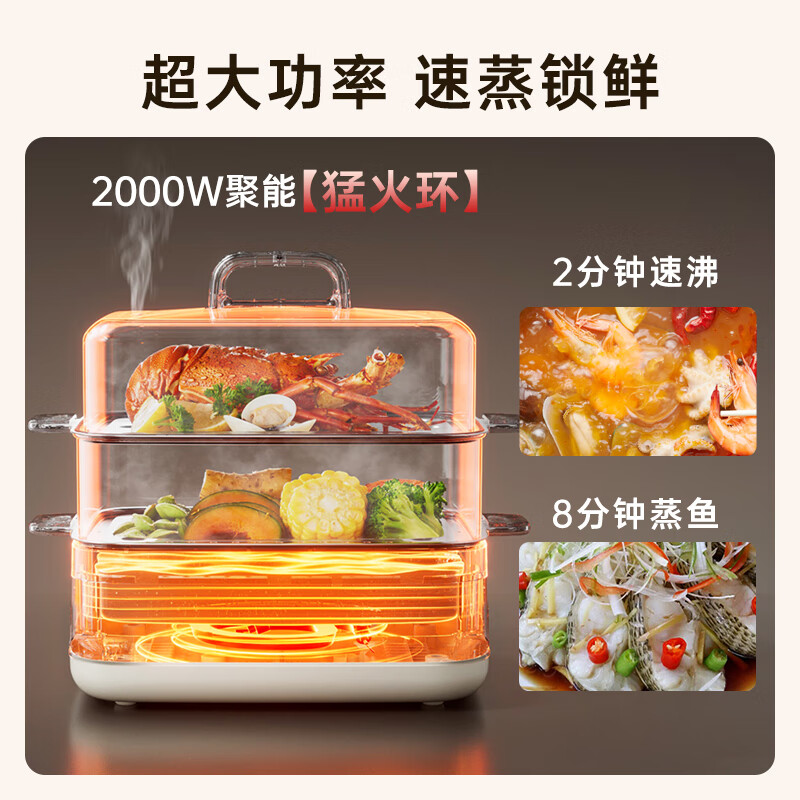 小熊电蒸锅电蒸笼小型早餐机双层大容量多功能可定时煮蛋器家用高清大图