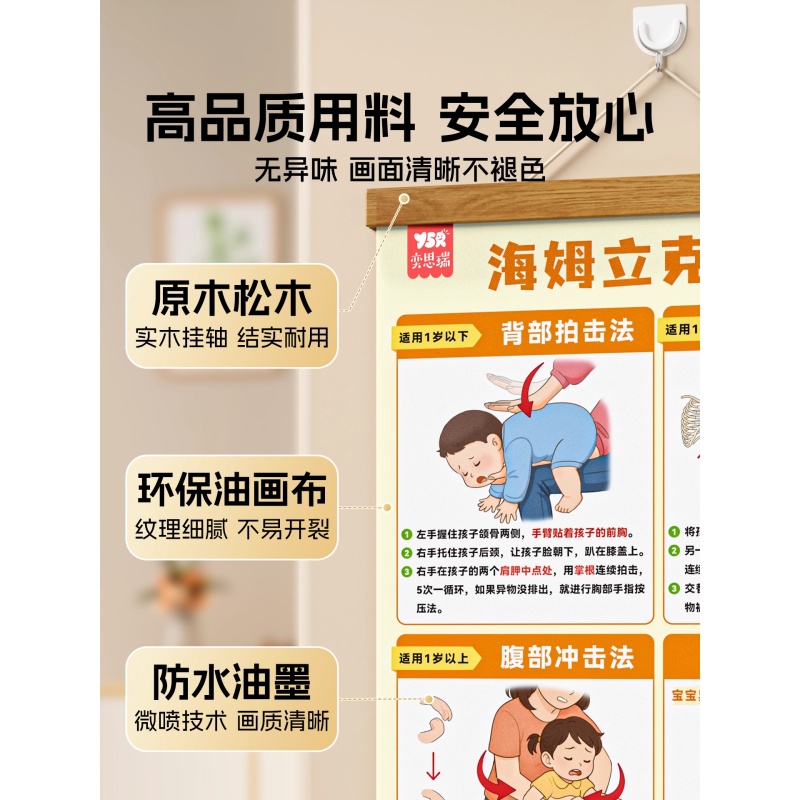 海姆立克急救法挂图安全知识挂图预防儿童呛奶急救抢救家用挂画高清大图