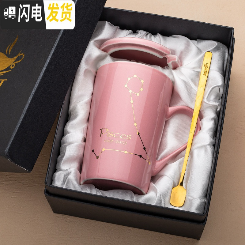 三维工匠创意北欧ins星座陶瓷马克水杯子带盖马克杯