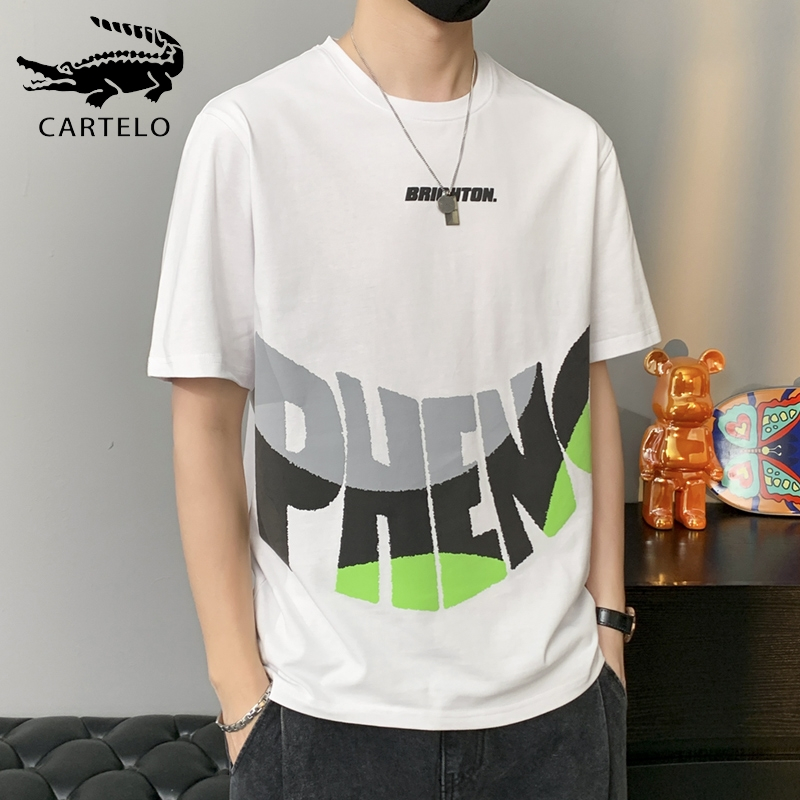 卡帝乐鳄鱼痞帅印花t恤男ins潮牌夏季男装衣服短袖2023新款学生半袖