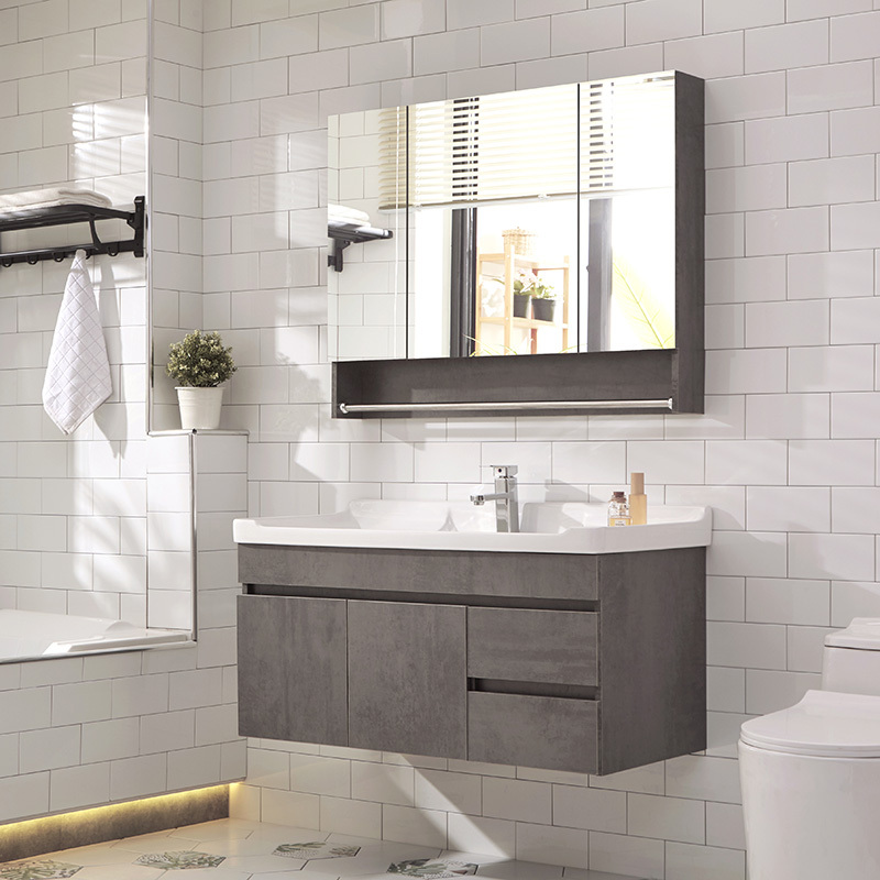 北欧免漆现代简约挂墙式洗手洗脸盆柜组合卫生间洗70吊柜一体陶瓷盆