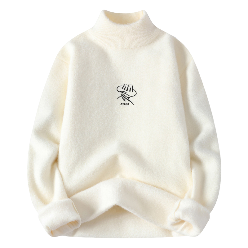 啄木鸟毛衣男冬季加厚加绒半高领打底针织衫男水貂绒潮流保暖上男高清大图