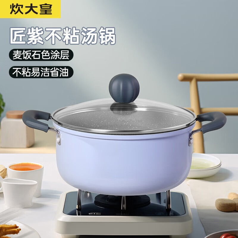 炊大皇 JZ22TG 匠紫汤锅不粘锅炖肉煮面奶锅麦饭石色22cm 电磁炉通用
