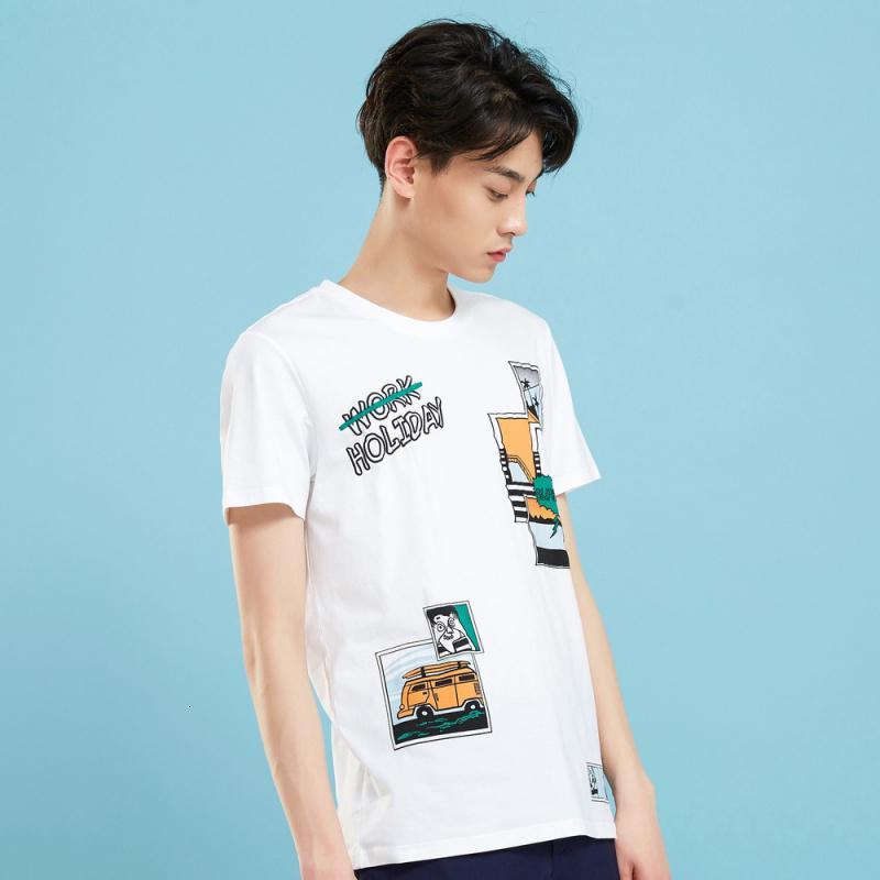 美特斯邦威印花t恤男夏季休闲潮流针织手绘印花短袖恤