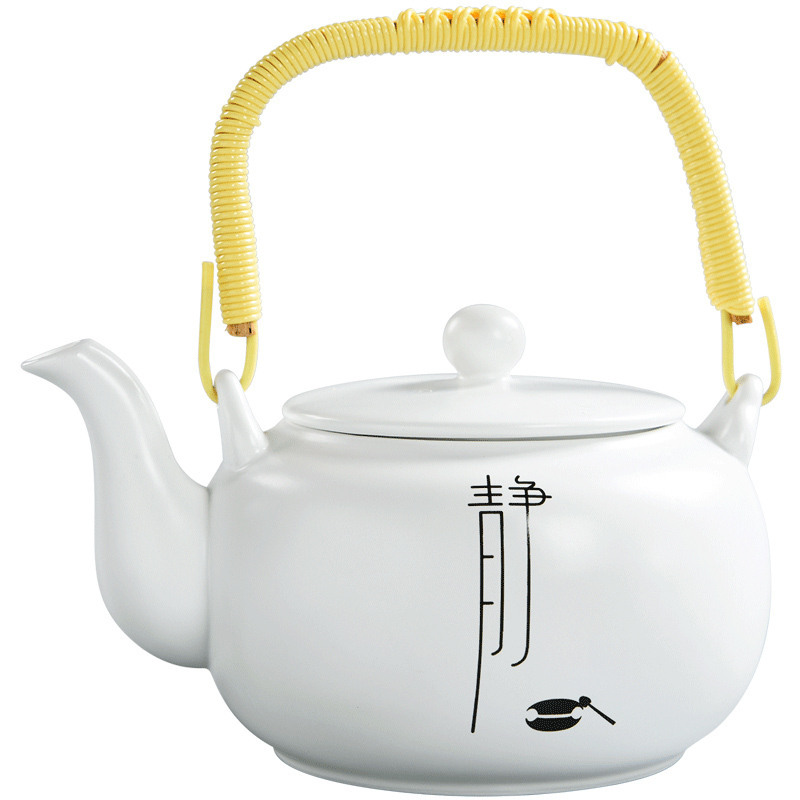 美帮汇定窑脂白亚光釉大号茶壶 功夫茶具套装陶瓷提梁壶家用单壶高清大图