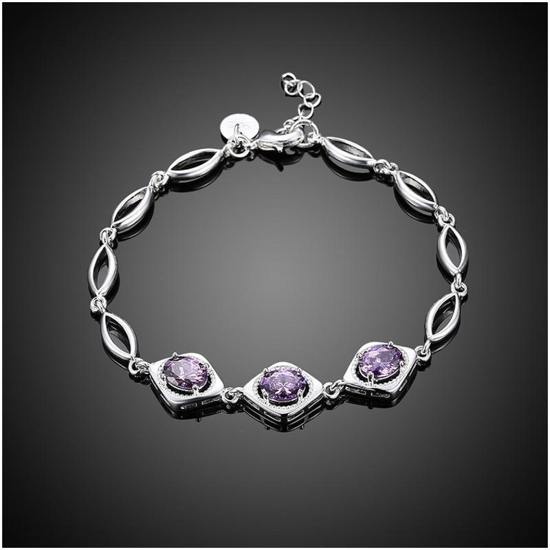 H494Women Silver Bracelet女生饰品气质紫锆石手链镀925纯银复古送女朋友七夕情人节礼物