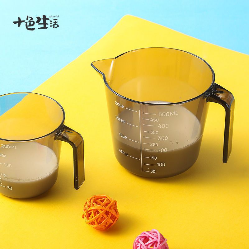 塑料量杯透明带刻度杯大小测量杯奶茶店厨房家用烘焙计量工具套装 250ml高透透明刻度量杯