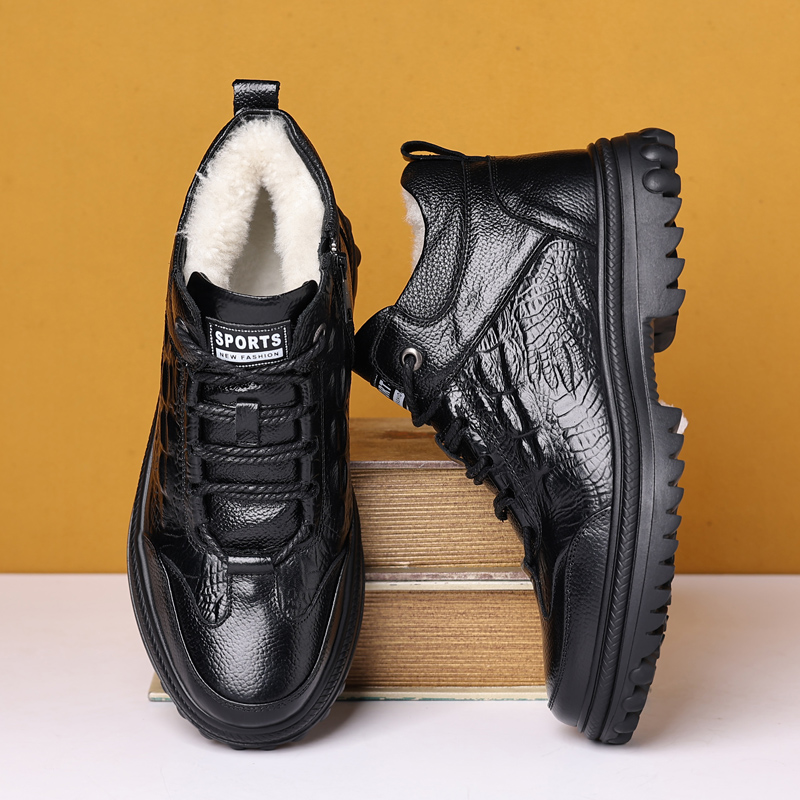 迪罗尼卡保暖爸爸头层牛皮羊毛雪地棉鞋男鞋冬鞋真皮冬季加绒加厚高帮皮鞋高清大图