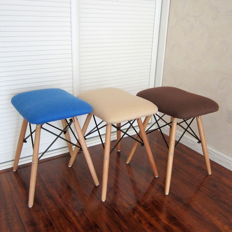 梳妆美甲椅子古筝木头凳子简约卧室化妆台小沙发家用高布艺软方凳 浅驼色图片