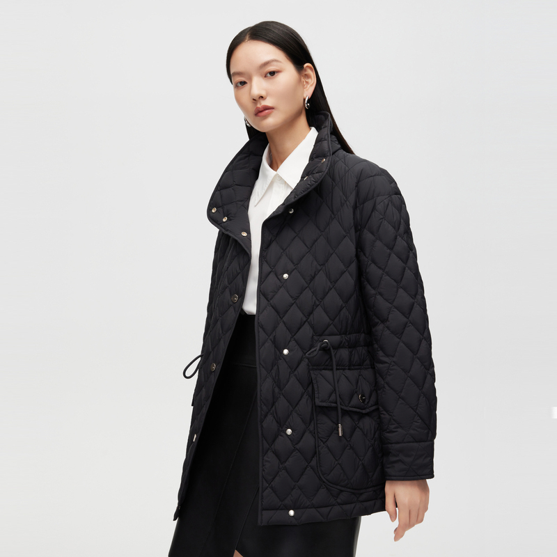 波司登秋冬女士时尚轻暖羽绒服立领设计抽绳收腰纯色简约气质百搭