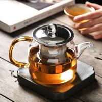 金镶玉 茶壶 玻璃壶功夫花茶壶 加厚耐热泡茶壶家用功夫茶具 黄把玻璃壶