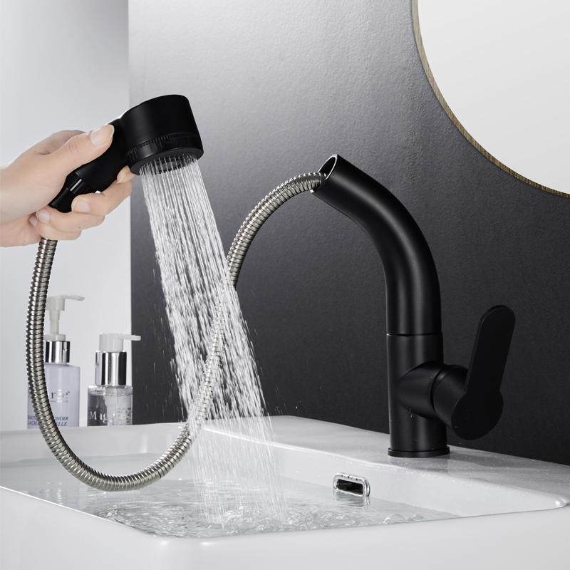 全铜抽拉式闪电客水龙头冷热洗脸盆卫生间家用面盆手台盆厨房龙头可