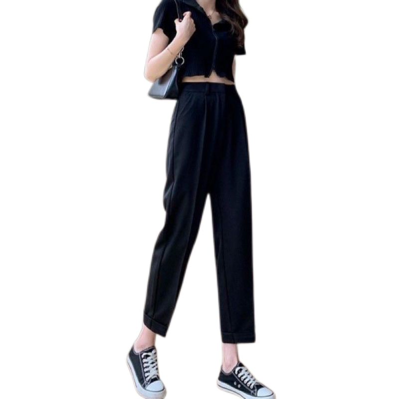 秋壳裤子女高腰宽松百搭显瘦松紧腰哈伦裤夏季新款时尚休闲萝卜裤