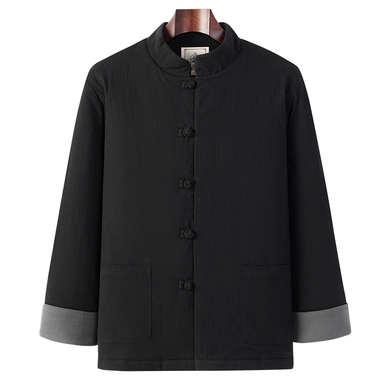 恒源祥加厚唐装男棉衣中老年人爸爸外套冬季棉麻中式立领盘扣棉棉高清大图