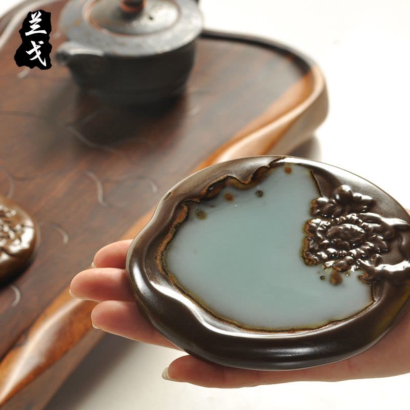 美帮汇茶道零配件官窑杯垫 艺术品茶具仿玉石陶瓷茶杯隔热茶垫图片