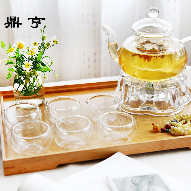 鼎亨耐热玻璃花茶具加厚花茶壶套装整套泡红茶功夫茶杯茶盘