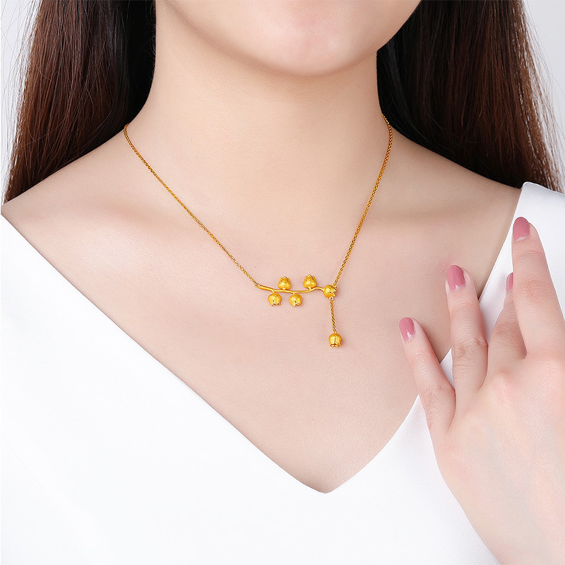 梦金园黄金项链女幸福铃兰花足金999套链铃兰系列