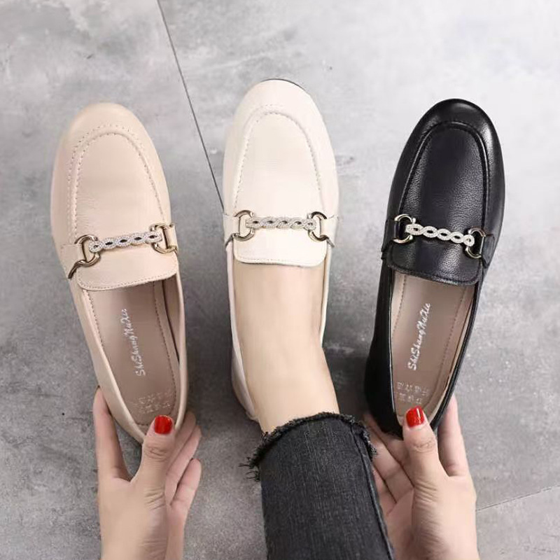 真皮豆豆鞋女新款复古百搭孕妇瓢鞋软皮舒适春秋平底软底单鞋