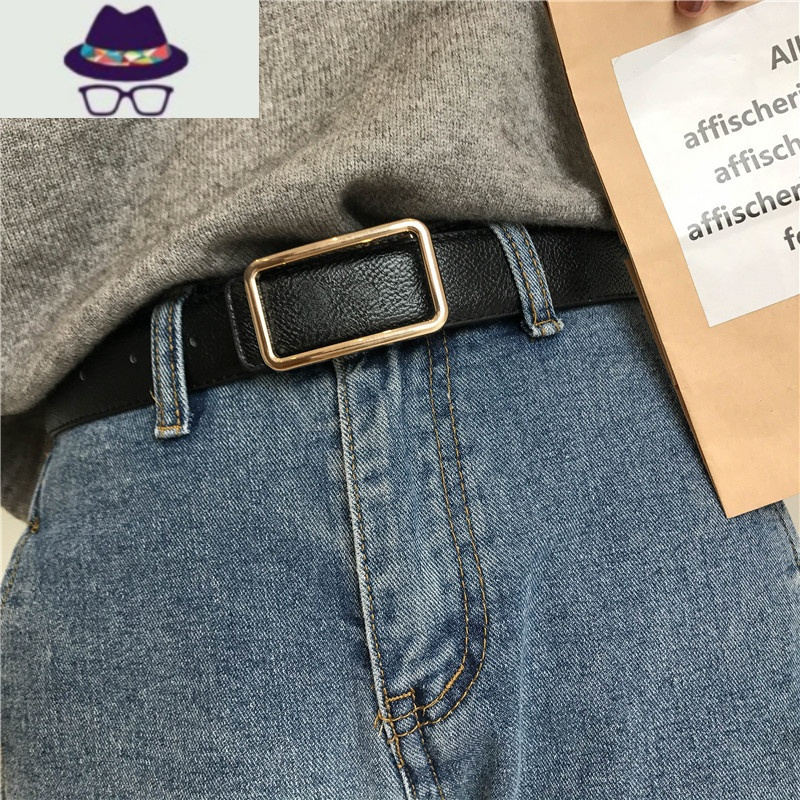 气质单品荔枝纹长方扣金色腰带女韩国chic百搭学生做旧皮带简约潮 FISH BASKET