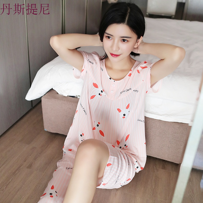 睡衣女夏短袖两件套装胖mm200斤加肥加大宽松大码棉绸薄款人造棉
