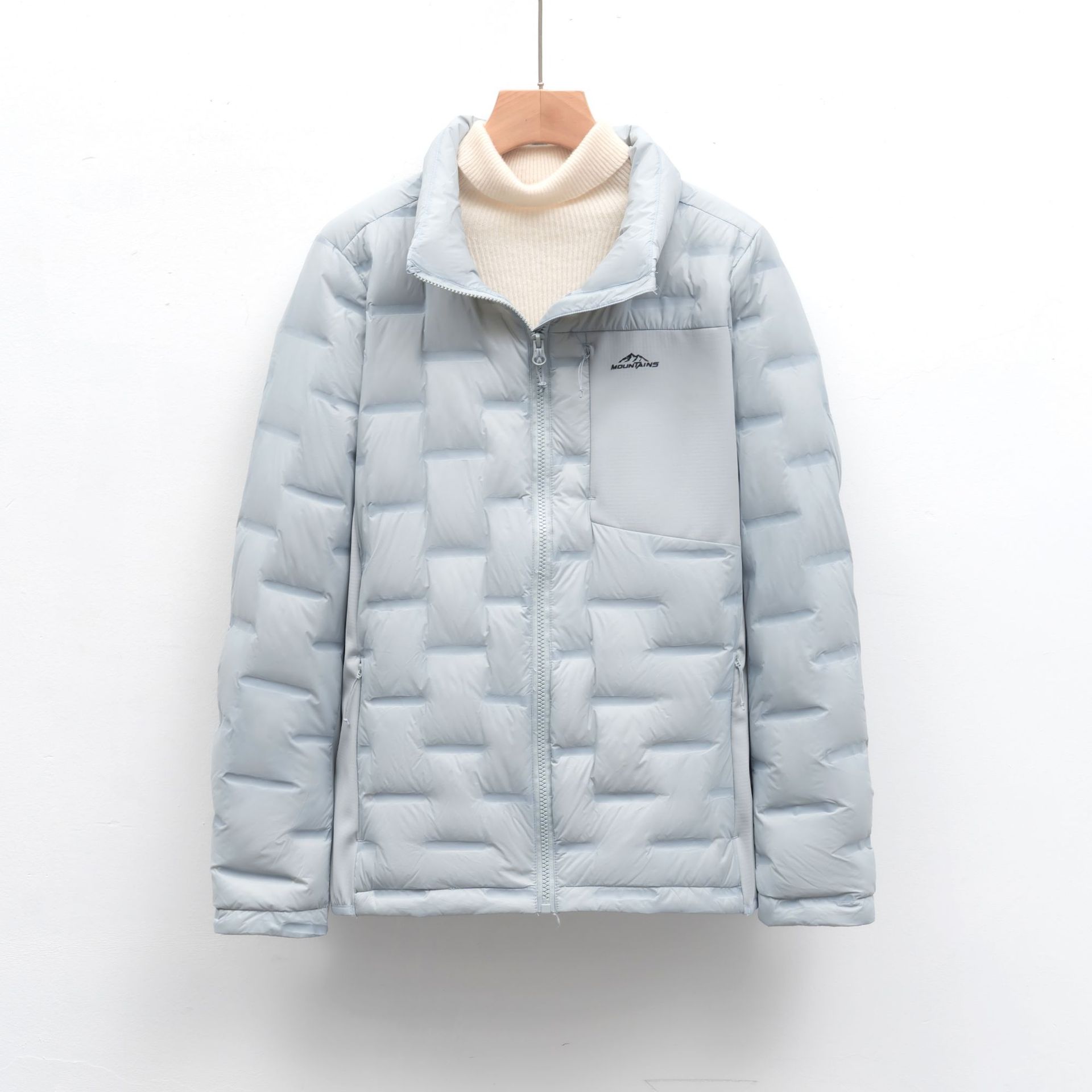 90绒新国标户外轻薄羽绒服女秋冬短款立领保暖上衣外套_282004 浅蓝色 XXXL