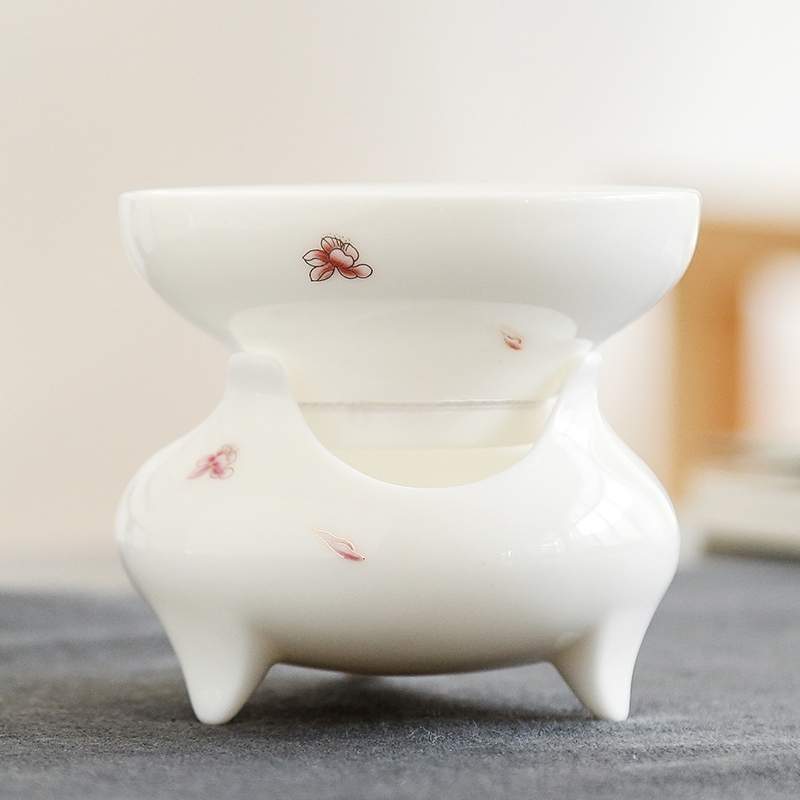 常生源 茶漏 陶瓷功夫茶具 羊脂玉白瓷 茶滤 滤茶器 浮雕对花 蝶韵茶漏