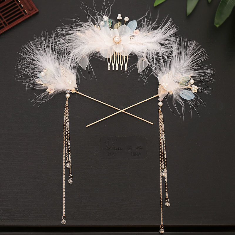 汉服古风头饰古装发饰套装超仙流苏步摇羽毛发簪女插簪子发夹发梳发簪