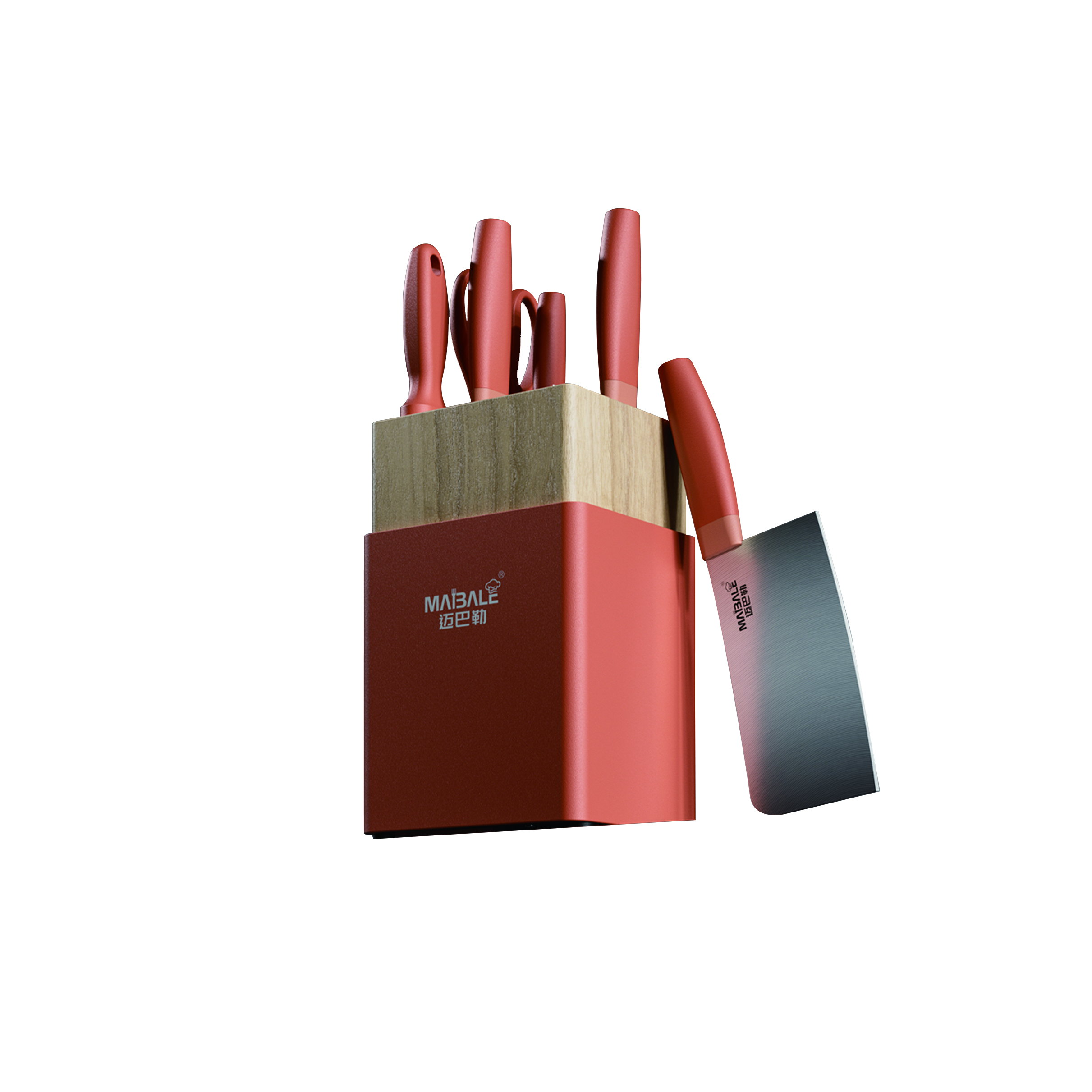 迈巴勒 M-D003 刀具套装厨房菜刀七件套不锈钢切片刀斩骨刀水果刀组合 橙红