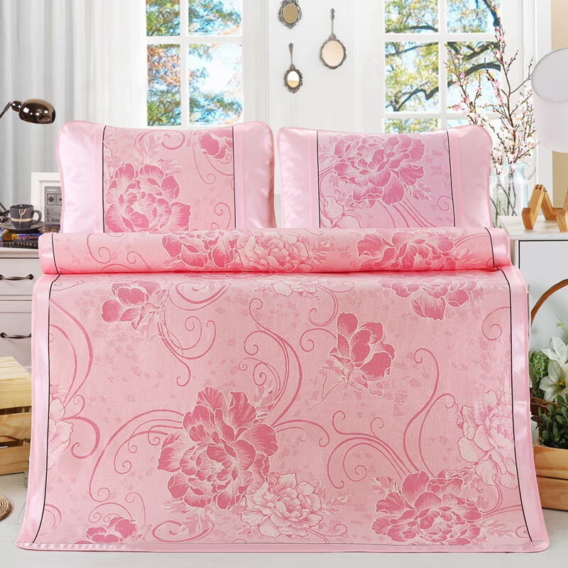 约克罗兰 夏凉用品提花冰丝席系列 可折叠凉席三件套YX1506 满园春色-粉 150*195cm