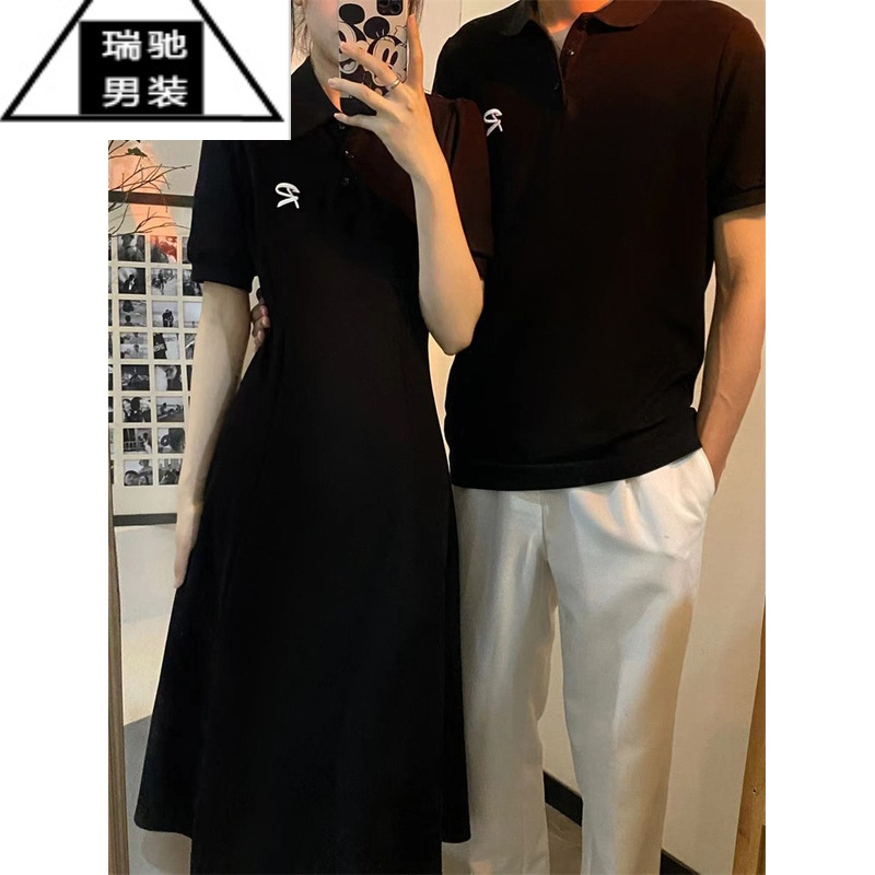 希杰狮王高级感情侣装夏装一裙一衣polo衫连衣裙短袖t恤2023新款潮流男女
