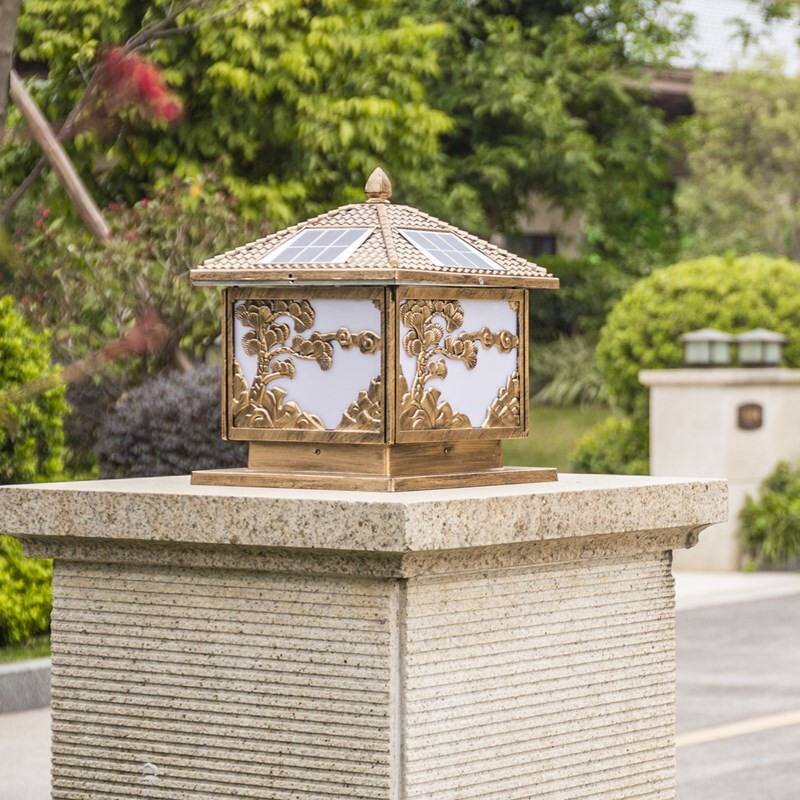 澳松太阳能柱头灯新中式室外庭院灯别墅墙头围墙大灯户外防水柱灯具