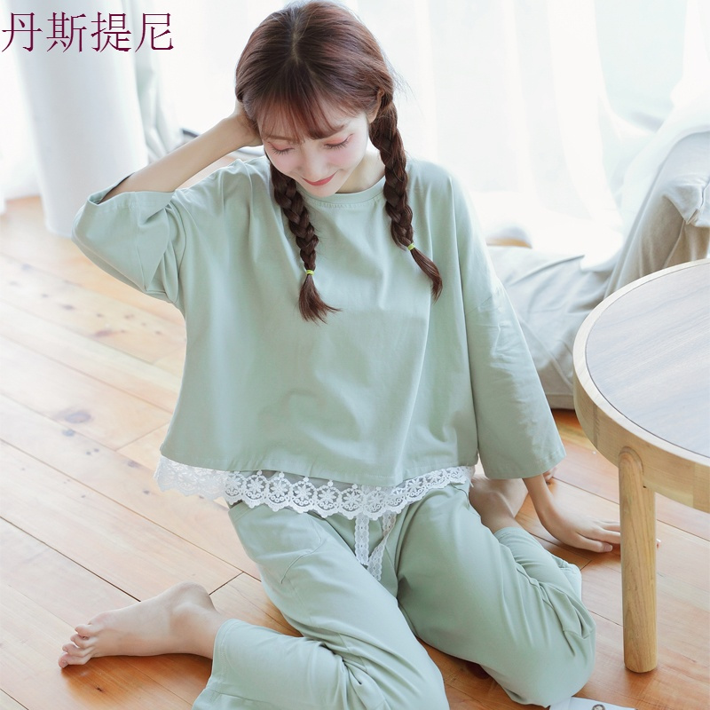 长袖睡衣女纯棉薄款夏韩版清新学生可外穿宽松春秋月子家居服套装