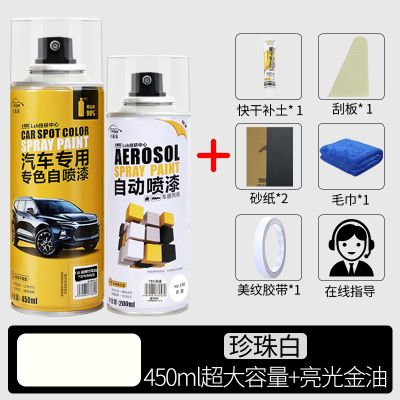 汽车漆自动喷漆手摇专用补漆笔珍珠白色划痕修复修补黑车漆面神器 【通用珍珠白】450ML喷漆+亮光金油-送全套工具