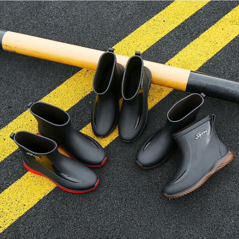 防水鞋男士款雨鞋时尚短筒加厚保暖胶鞋工作防滑短款雨鞋黑色束口