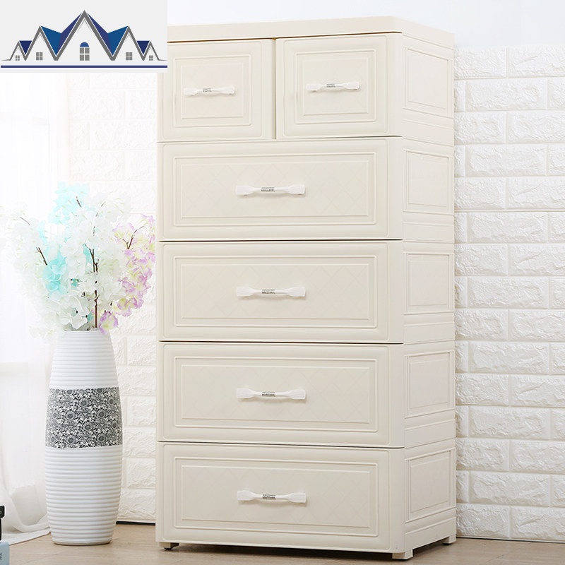 欧式儿童抽屉式收纳柜塑料储物柜宝宝衣柜婴儿整理五斗柜子 三维工匠 A58简约欧式-象牙黄58*40*116cm-5层