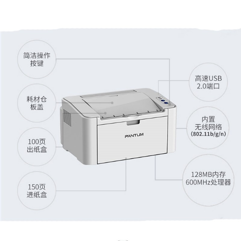 奔图(PANTUM)P2518nw A4黑白激光打印机手机远程云打印无线WiFi黑白激光打印机办公网络小型家用学生作业高清大图
