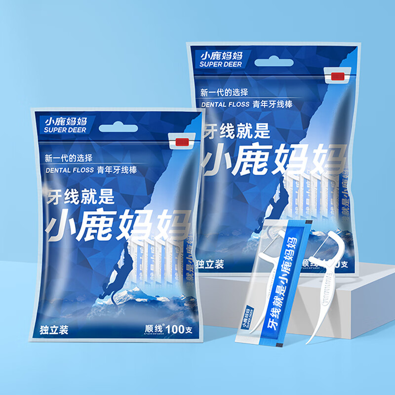 小鹿妈妈 牙线棒舒适洁齿高弹力牙线100支/袋高清大图