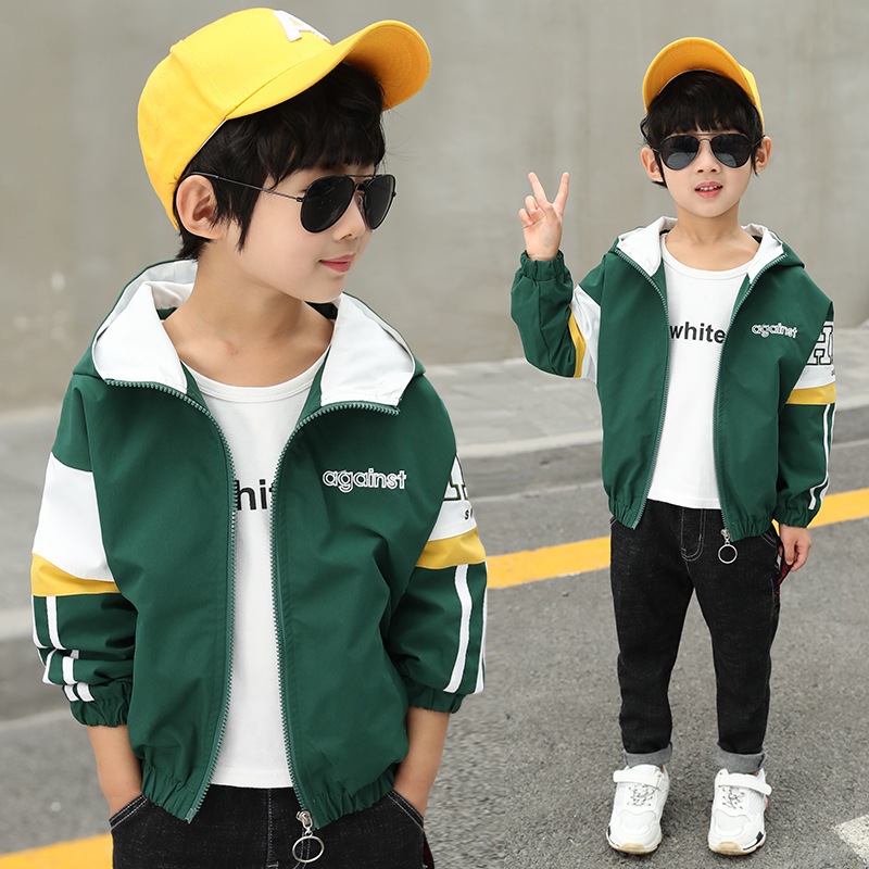 孩子衣服6岁7岁9岁2019新款运动童外套男童春装上衣中大童儿童连帽拼